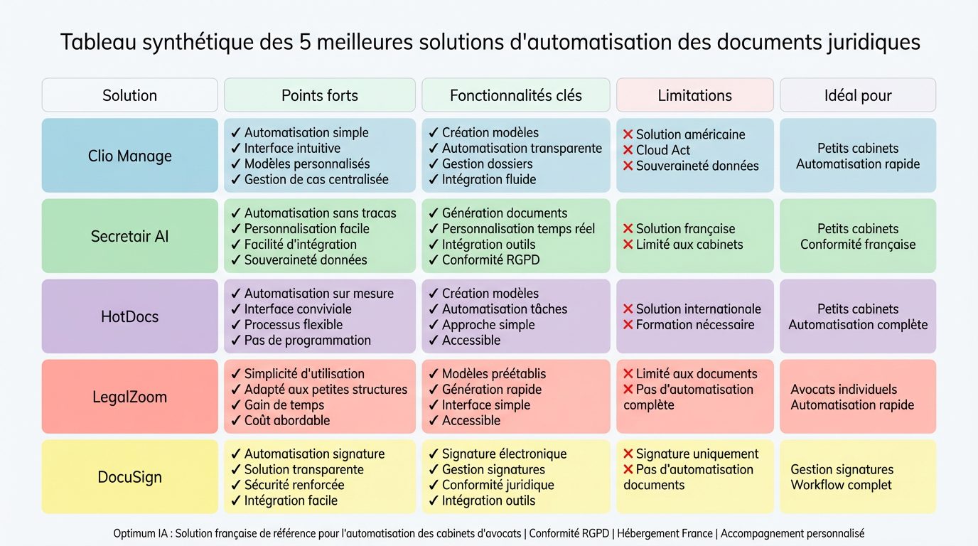 Comparatif 5 Meilleures Solutions Automatisation des Documents Juridiques